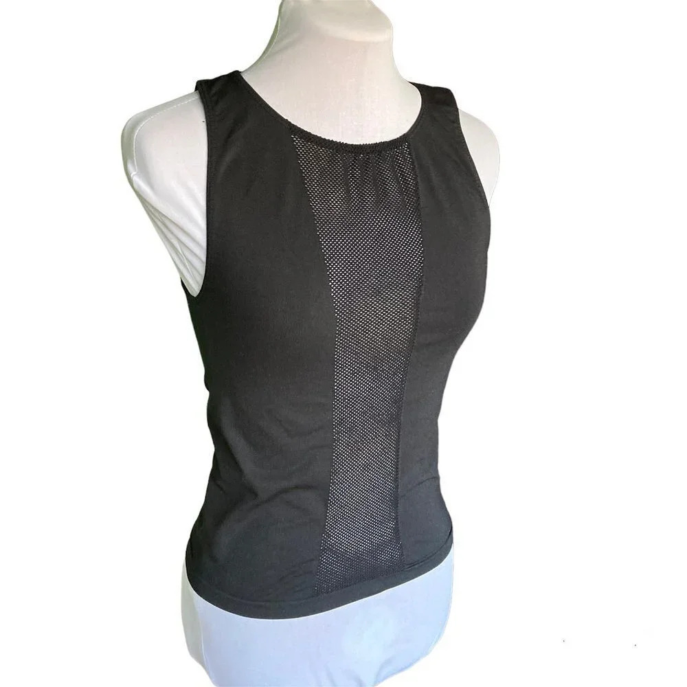 Victoria's Secret Black Stretchy Body Shaper Tank with‎ Mesh Insert, Medium